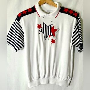 Stars & Stripes Red, White, & Blue Independence Themed Collared Vintage Shirt M